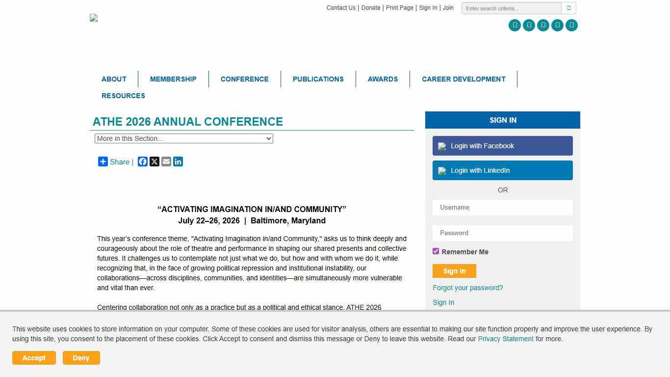 Association for Theatre in Higher Education - 2026 Annual Conference Call